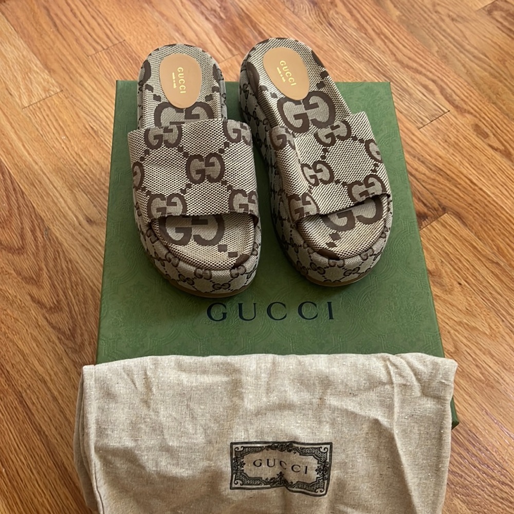 Gucci Brown GG Monogram Platform Sandals